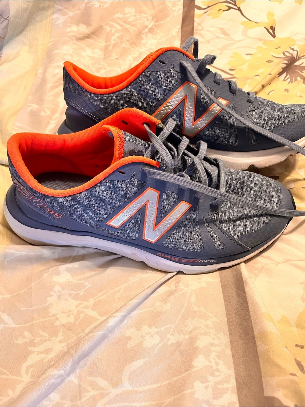 New Balance Wide Width Blue/Gray & Orange Women's Knit Sneakers